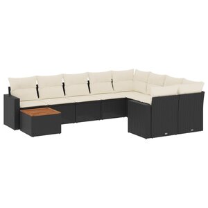 vidaXL Salon de jardin 10 Pièces avec coussins noir résine tressée