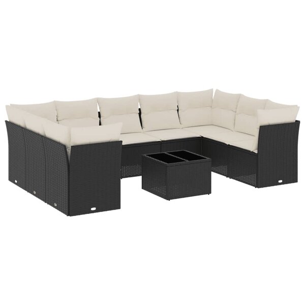 vidaXL Salon de jardin 10 Pièces avec coussins noir résine tressée