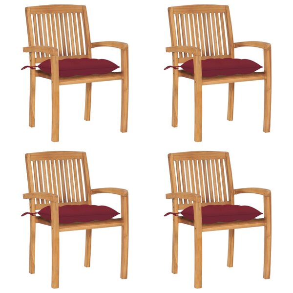 vidaXL Chaises de jardin empilables avec coussins lot de 4 Teck solide