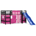 vidaXL Lit mezzanine enfants et rideaux rose 80x200cm bois pin massif