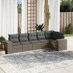 vidaXL Salon de jardin 6 Pièces avec coussins gris résine tressée