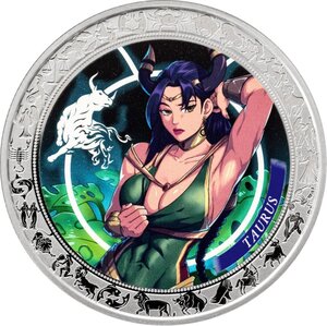 Monnaie TAURUS Anime Zodiac 1 Oz Argent 5 Cedis Ghana 2025