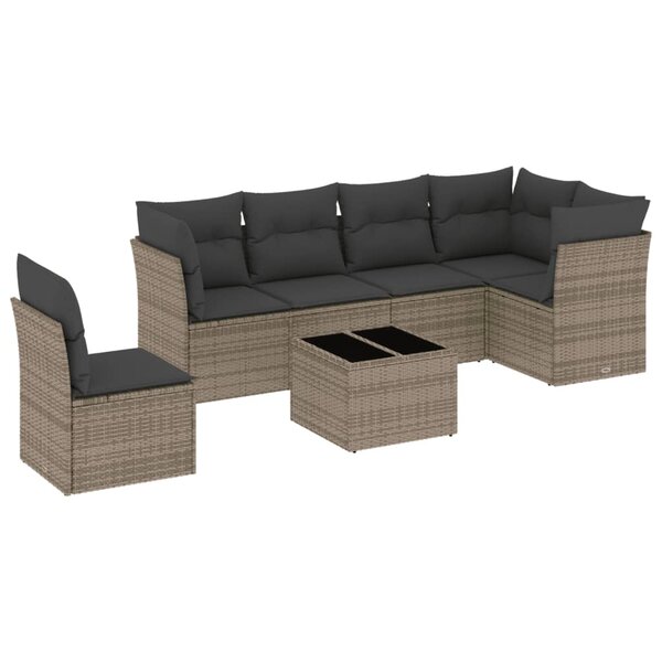 vidaXL Salon de jardin avec coussins 7 Pièces gris résine tressée
