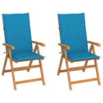 vidaXL Chaises de jardin lot de 2 et coussins bleu Bois de teck