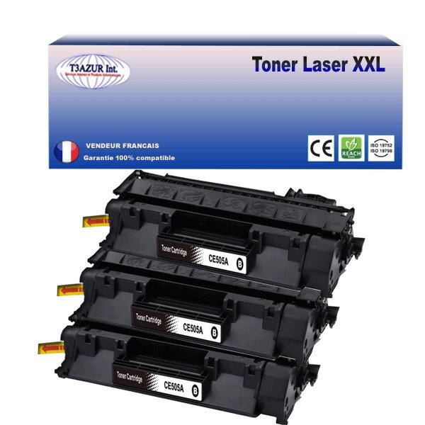T3AZUR - Lot de 3 Toners compatibles avec Canon 719A pour Canon MF-5980DW  MF-6140DN  MF-6180DW Noir - 2 300p