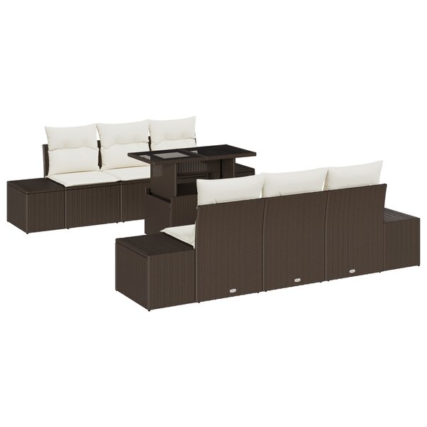 vidaXL Canapé de jardin 7 pièces avec coussins marron en poly rotin