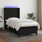 vidaXL Sommier à lattes de lit matelas et LED Noir 90x200 cm Tissu