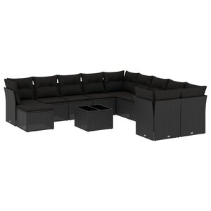 vidaXL Salon de jardin 12 Pièces avec coussins noir résine tressée