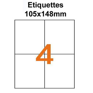 Étiquettes adhésives  105x148mm  (4étiquettes/feuille) - blanc - 50 feuilles -t3azur