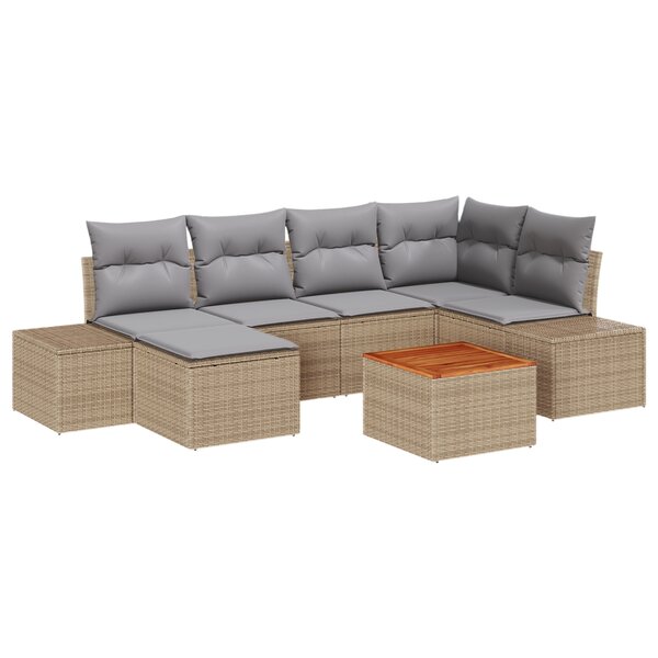 vidaXL Ensemble de Canapé de Jardin 7 Pièces avec Coussins Beige Rattan Poly Acacia