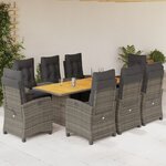 vidaXL Ensemble à manger de jardin 9 Pièces coussins gris résine tressée