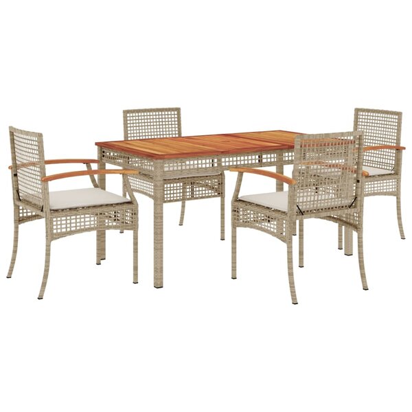vidaXL Ensemble à manger de jardin avec coussins 5Pièces Beige poly rotin