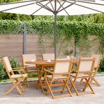 vidaXL Chaises de jardin pliantes lot de 6 beige tissu et bois massif
