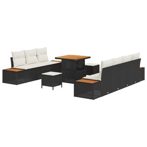 vidaXL Ensemble de canapé de jardin avec coussin 10 Pièces Noir et Crème