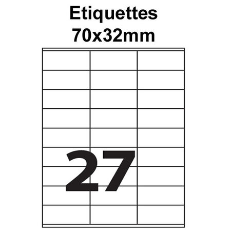 Étiquettes adhésives  70x32mm  (27étiquettes/feuille) - blanc - 20 feuilles -t3azur