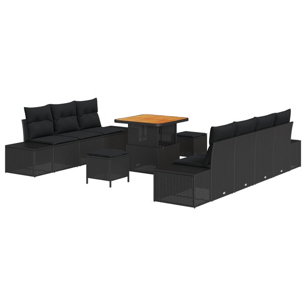 Ensemble de canapés de jardin 10 pièces vidaXL avec coussins noir poly rattan acacia