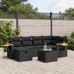 vidaXL Salon de jardin 7 Pièces avec coussins noir résine tressée