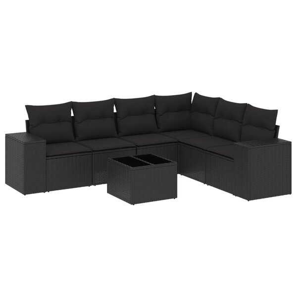 vidaXL Salon de jardin 7 Pièces avec coussins noir résine tressée