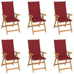 vidaXL Chaises de jardin lot de 6 avec coussins bordeaux Bois de teck