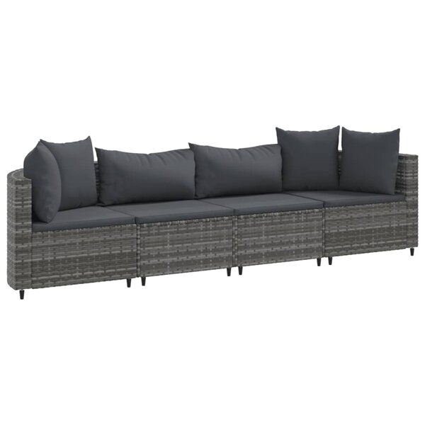 vidaXL Salon de jardin 4 Pièces avec coussins gris résine tressée
