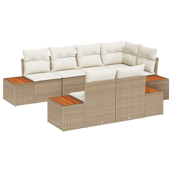 vidaXL Ensemble de Canapé de Jardin 7 Pièces avec Coussins Beige Rattan Acacia