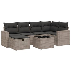vidaXL Salon de jardin avec coussins 7 Pièces gris résine tressée