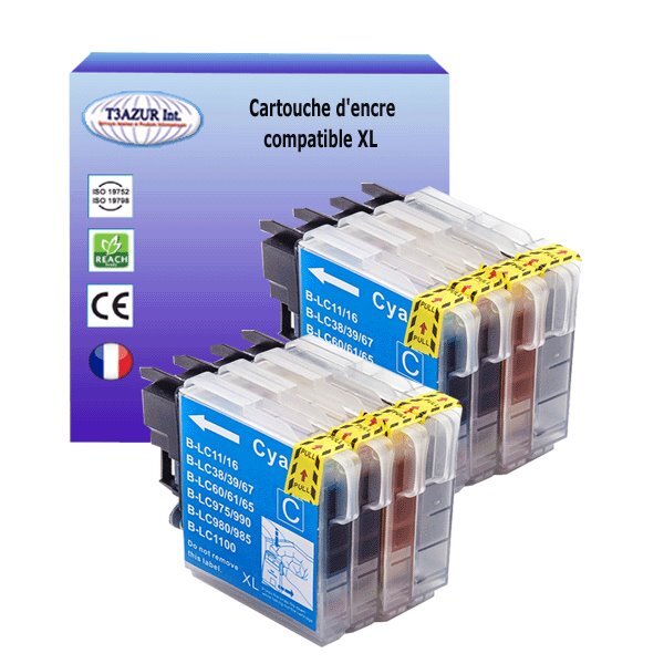T3AZUR - 8x Cartouches compatibles avec Brother LC1100 XL pour Brother DCP365CN  DCP373CW  DCP375CW  DCP383C  DCP385C  DCP387C  DCP390CN