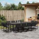 vidaXL Ensemble à manger de jardin avec coussins 13 Pièces noir textilène