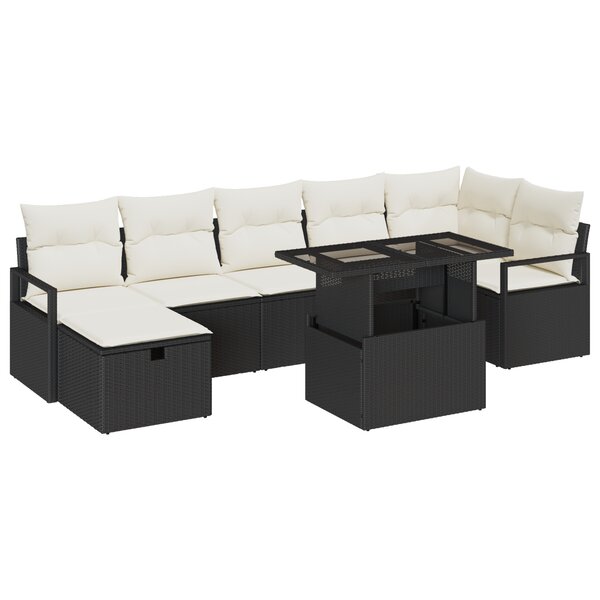 Ensemble de canapé de jardin 8 pièces avec coussins noir poly rotin