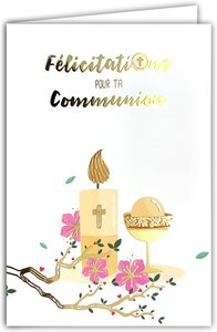 Carte Félicitations pour ta COMMUNION en Or Doré avec Enveloppe 12x17 5cm