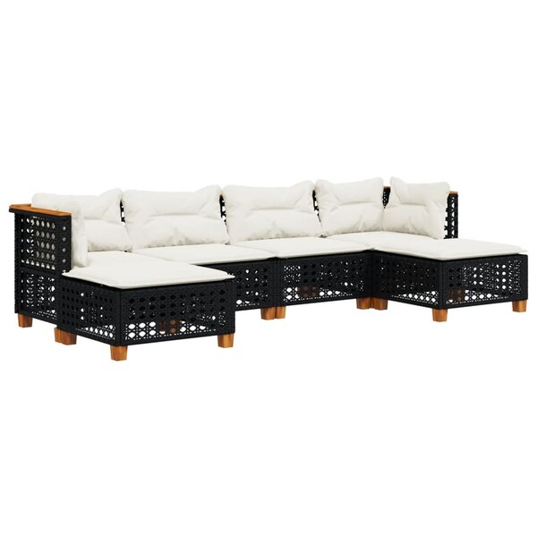 vidaXL Salon de jardin 6 Pièces avec coussins noir résine tressée