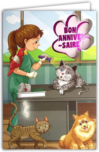 Carte Bon Anniversaire Vétérinaire Chats Chien Perroquet Enveloppe 12x17 5cm