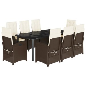 vidaXL Ensemble à manger de jardin et coussins 9 Pièces marron poly rotin