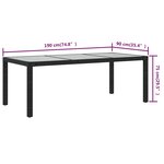 vidaXL Table de jardin Noir 190x90x75 cm Verre trempé/résine tressée