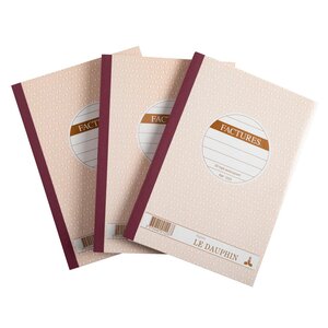 Lot De 3 Manifolds Factures - Papier Autocopiant - Triplicata (1 Original Et 2 Copies) - 50 Feuilles - Format 21 X 14 8 Cm - Couverture Vernie - Avoine - X 14 - Le Dauphin