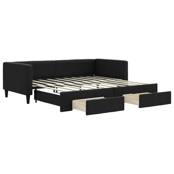 vidaXL Lit de jour avec gigogne et tiroirs noir 90x190 cm tissu