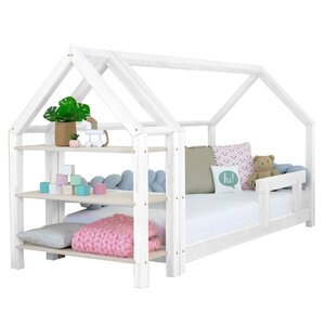 Lit cabane avec étagère 120 x 190 blanc et naturel