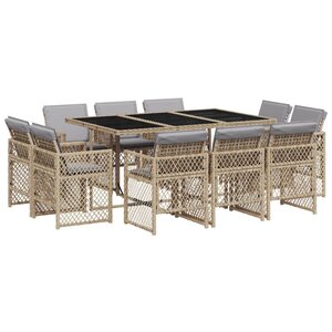 vidaXL Ensemble à manger de jardin et coussins 11 Pièces mélange beige