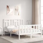 vidaXL Cadre de lit avec tête de lit blanc 140x190 cm bois massif