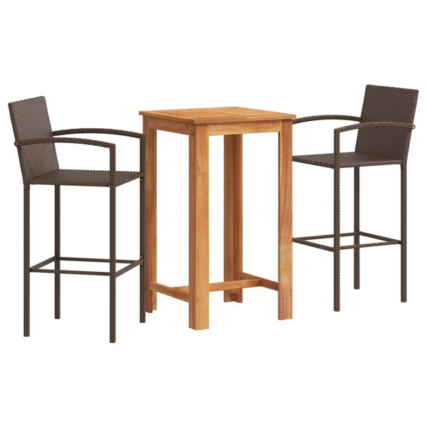 vidaXL Ensemble de bar de jardin 3 Pièces marron bois massif acacia rotin