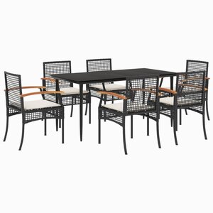 vidaXL Ensemble à manger de jardin coussins 7Pièces Noir Résine tressée