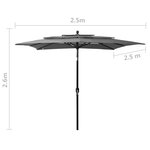 vidaXL Parasol à 3 niveaux avec mât en aluminium Anthracite 2 5x2 5 m