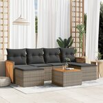 vidaXL Salon de jardin avec coussins 7 Pièces gris résine tressée