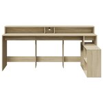 Bureau table poste de travail meuble d'ordinateur informatique étude avec lumières LED chêne sonoma bois d'ingénierie brun 02_0023420