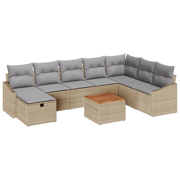 vidaXL Ensemble de canapé de jardin 9 pièces avec coussins beige en poly rotin