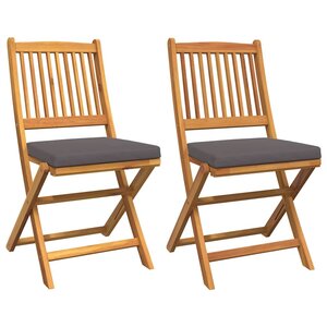 vidaXL Chaise pliante avec coussin 2 Pièces Marron Bois d'acacia massif