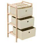 vidaXL Étagère de rangement 3 paniers Tissu Bois de cèdre Beige