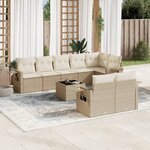 vidaXL Salon de jardin avec coussins 9 Pièces beige résine tressée