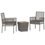 Ensemble Bistro de Jardin 3 Pièces avec Coussins Gris en Poly Rattan
