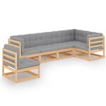 vidaXL Salon de jardin 6 Pièces avec coussins Bois de pin massif